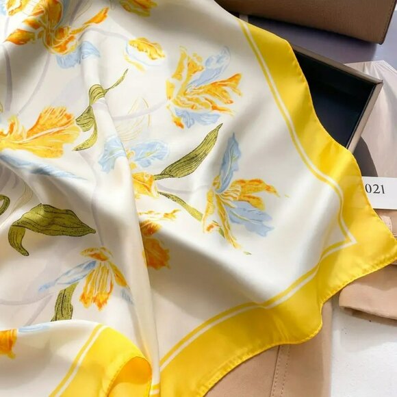 NWT - Chic Yellow Floral Square Scarf (SKU 0242) - Picture 5 of 7
